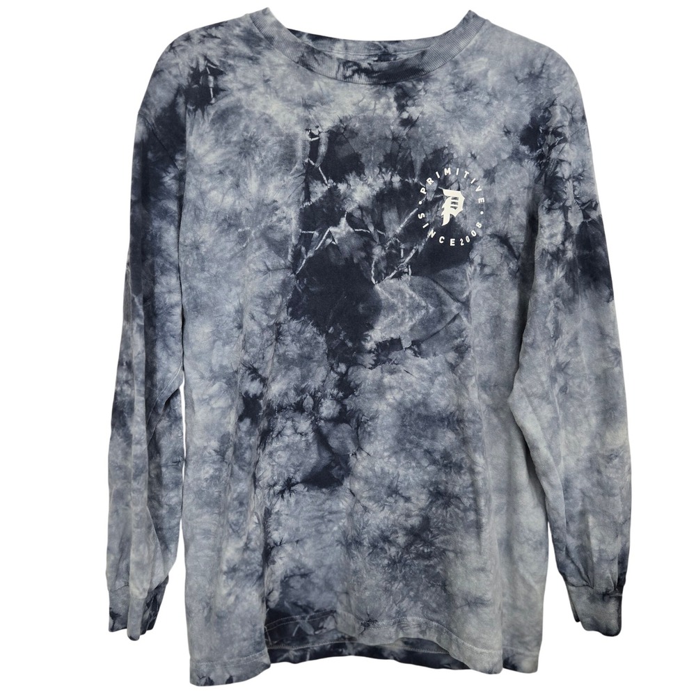 Primitive Skateboarding Long Sleeve T Shirt Men's Small Blue Tie‎ Dye Dirty P